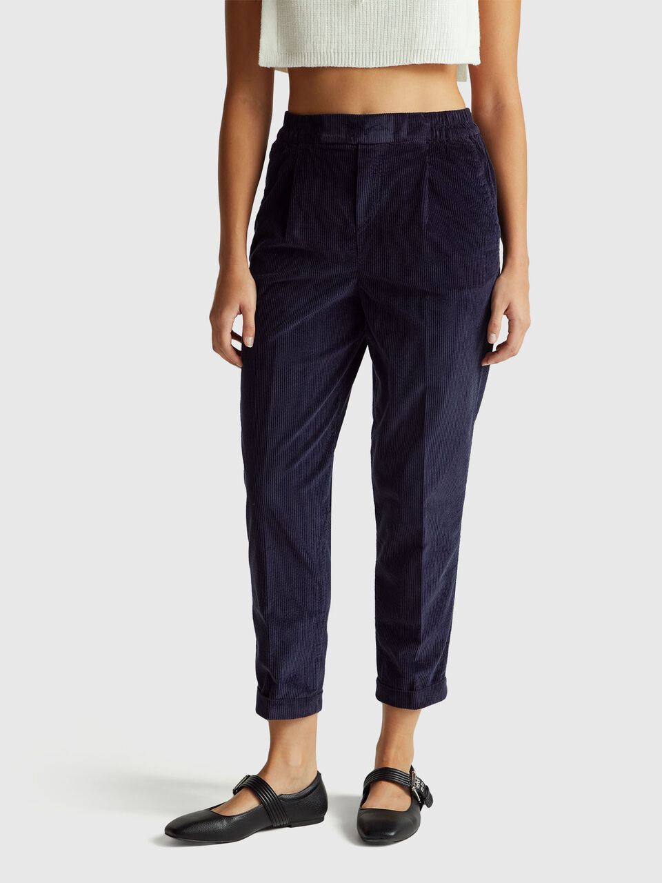 Chinos in velvet with stretch waist