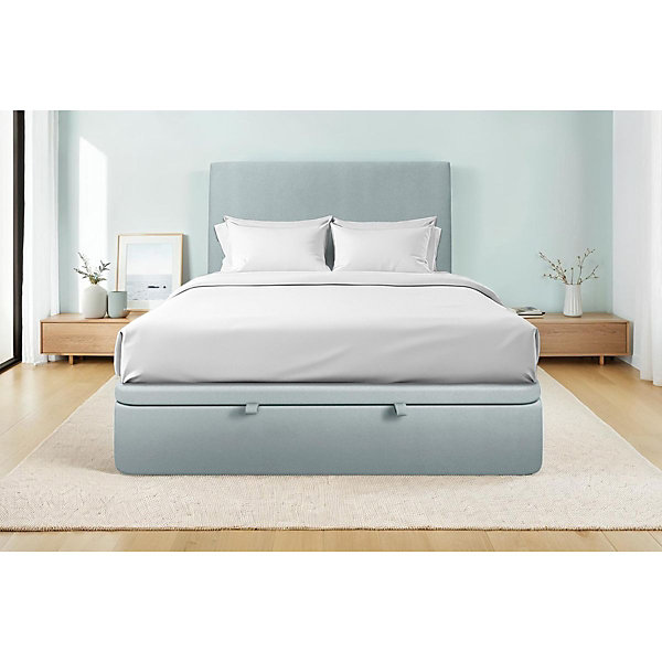 Lit coffre 140x190cm avec tête de lit tapissier Velours Gris bleuté - Hauteur totale : 39cm