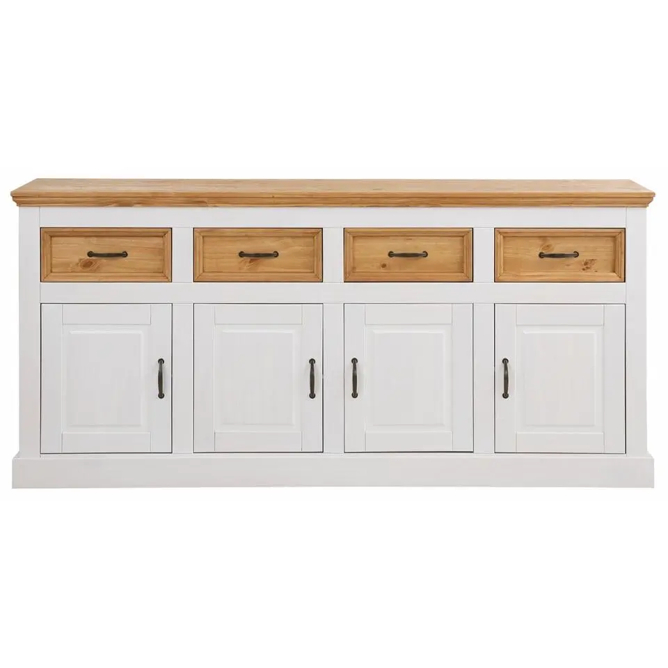 Selma - Dressoir met 4 deuren en 4 laden in wit gebeitst grenen