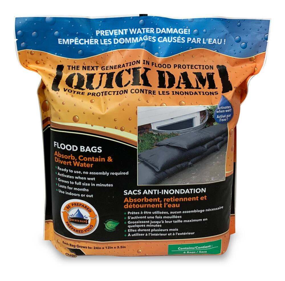 Quick Dam Flood Bags, Black, 6-pk