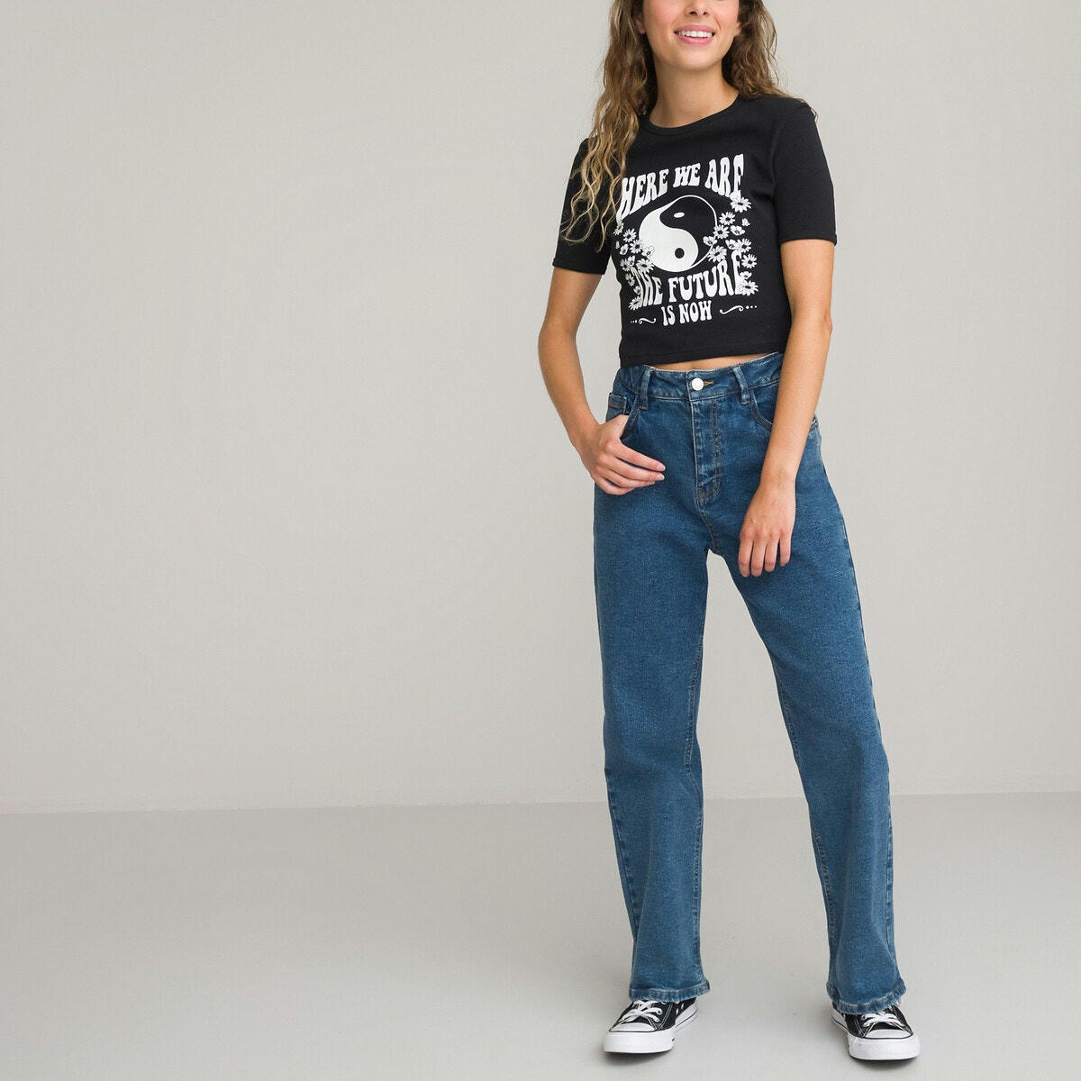 T-shirt cropped imprimé, esprit 70's