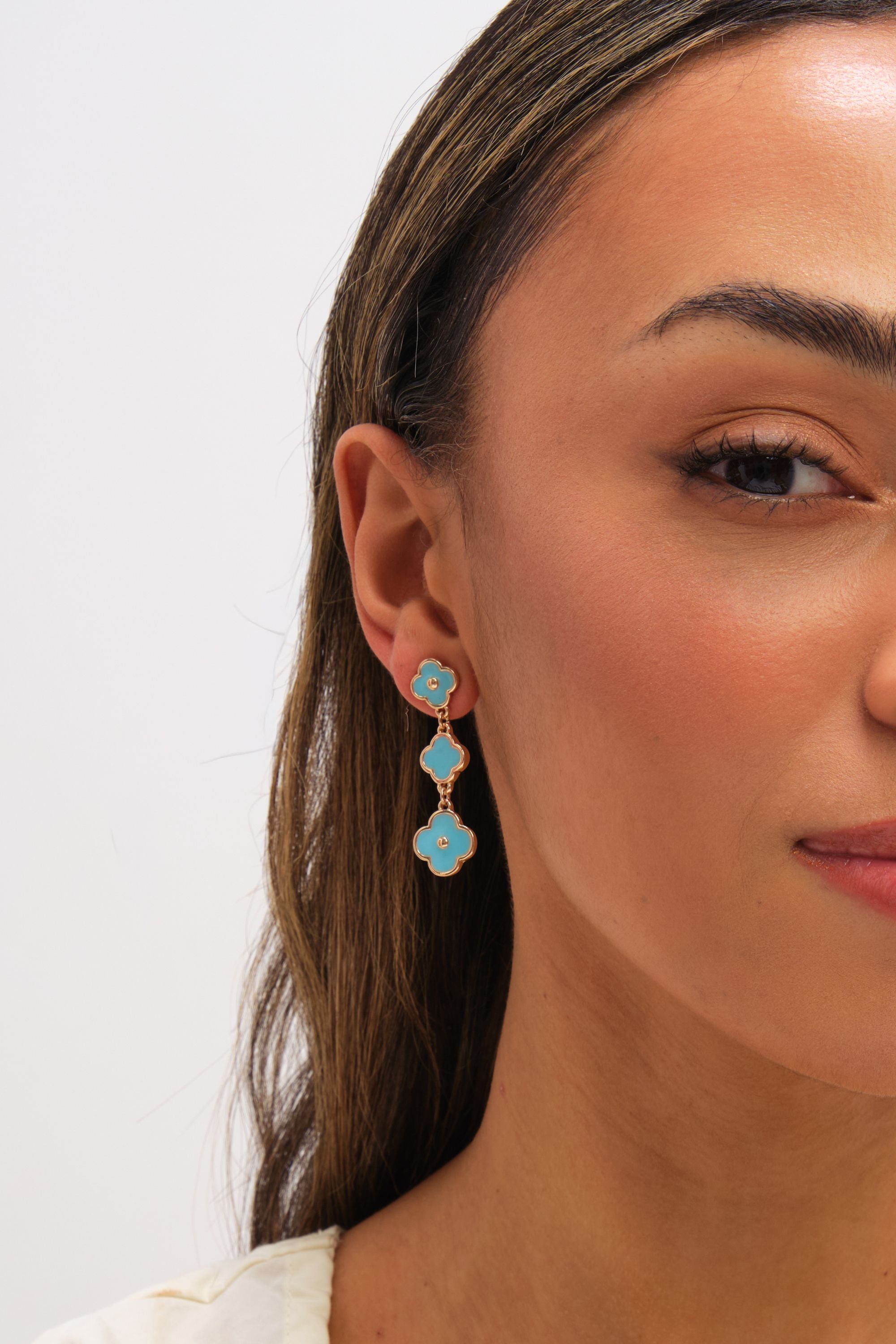 Mood Gold Plated and Turquoise Clover Drop Earrings