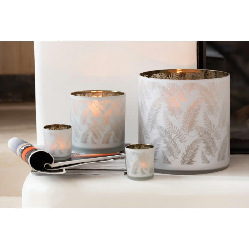 FEUILLE - Photophore verre blanc/vert H15cm