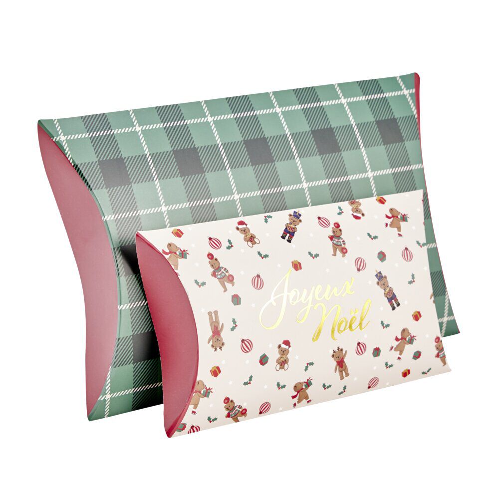 BoÎte cadeau berlingot x2 fantasia Joyeux No&euml;l 12,5x21cm et tartan 18,5x29cm