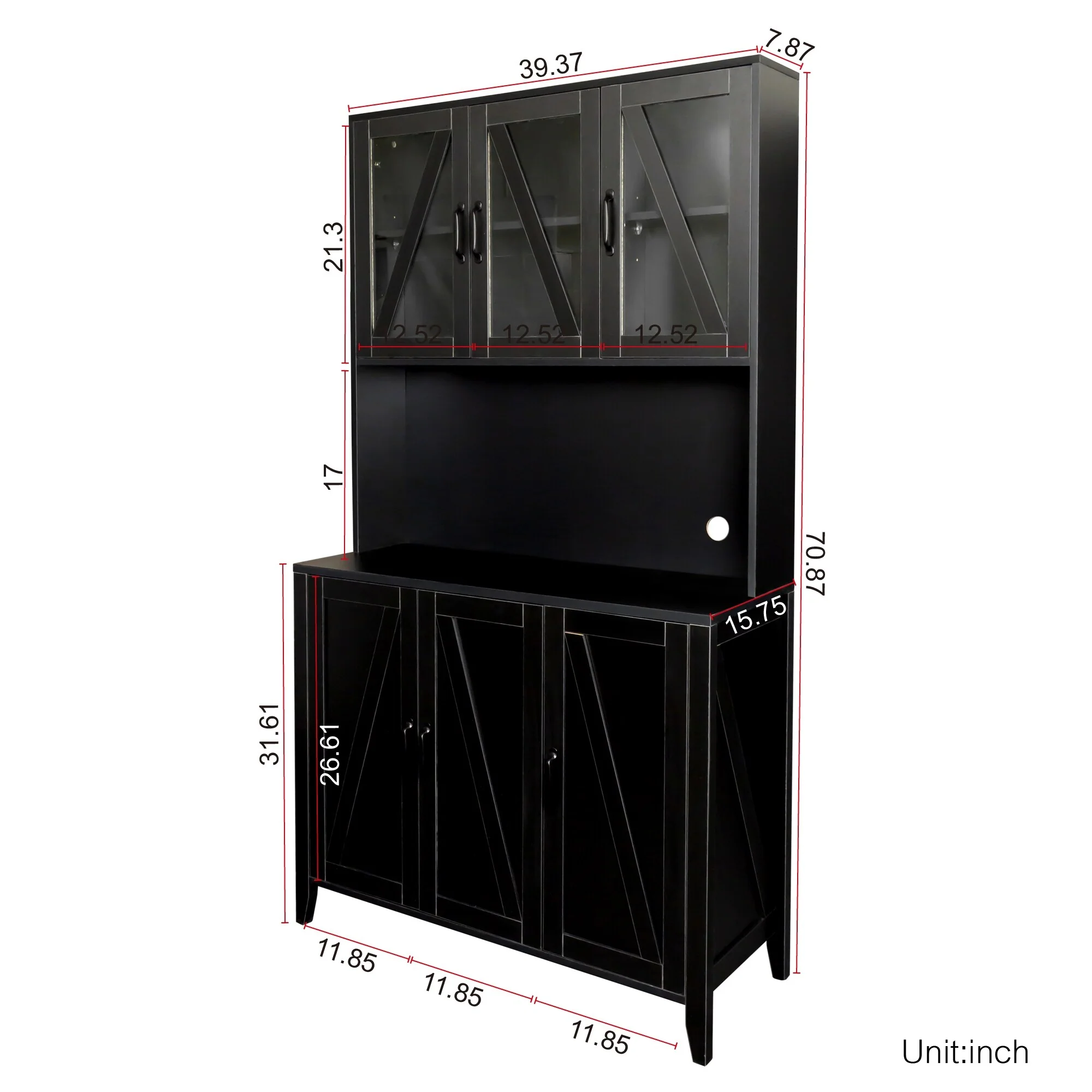Pantry Storage Cabinet with Glass Doors - N/A