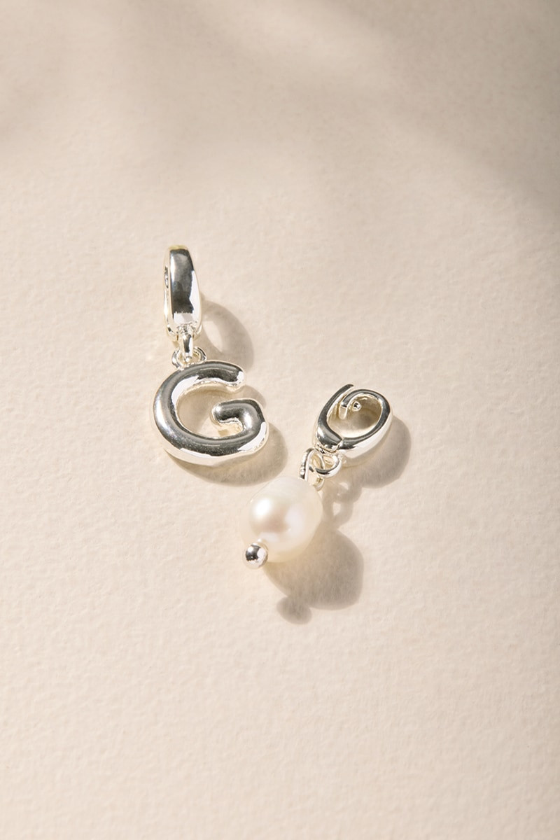 Initial and Fresh Water Pearl Charm Set Silver