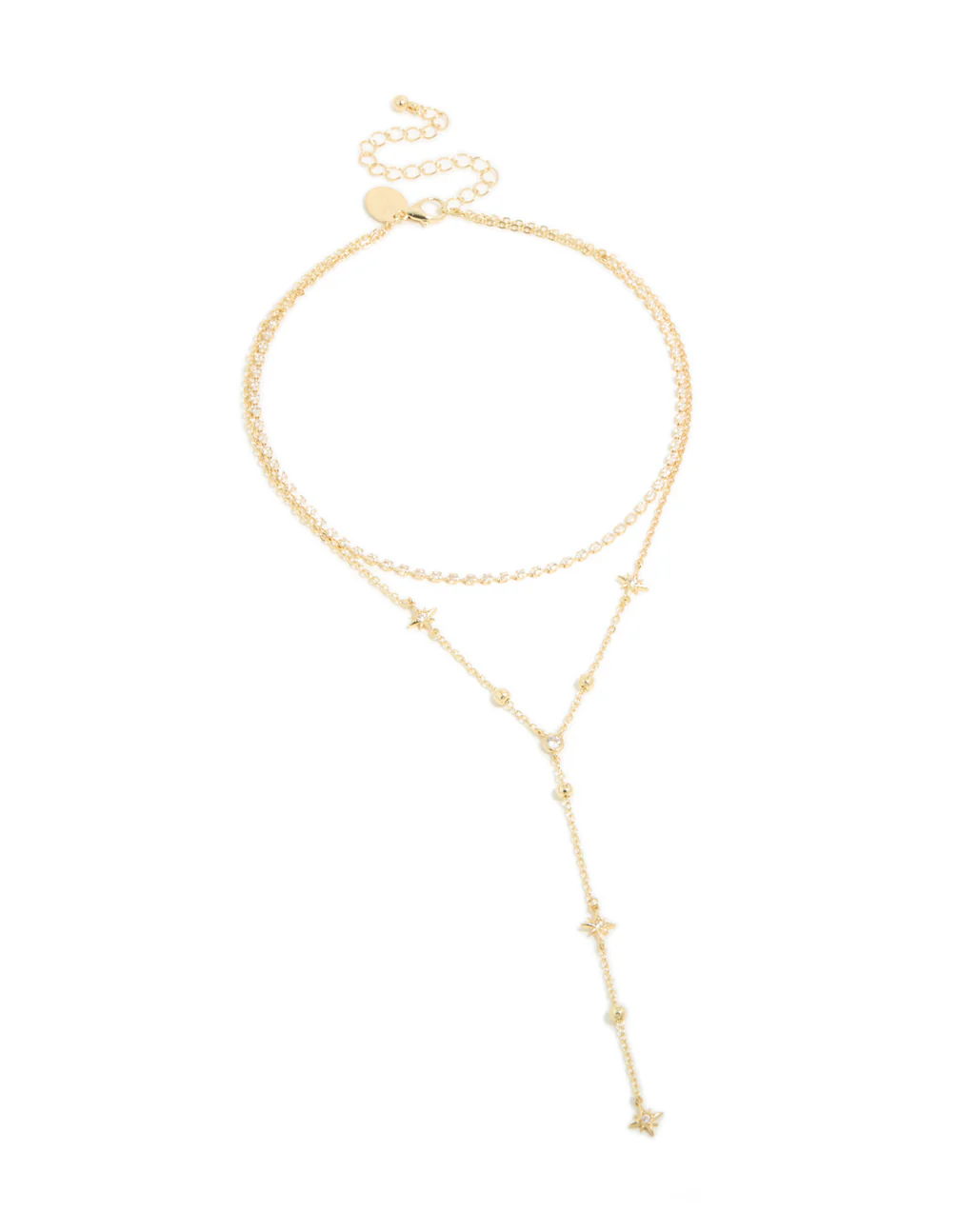 Gold Plated Cubic Zirconia Star & Tennis Layered Y-Necklace