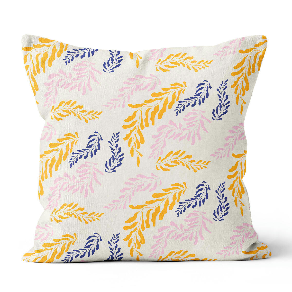 - Coussin motif imprimé lin polyester jaune 40x40cm