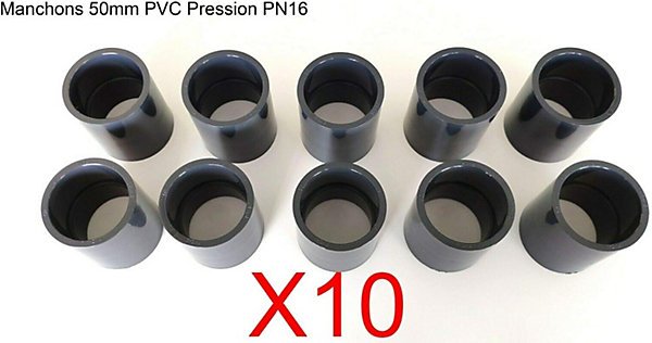 Lot de 10 manchons en PVC 50 mm à coller.