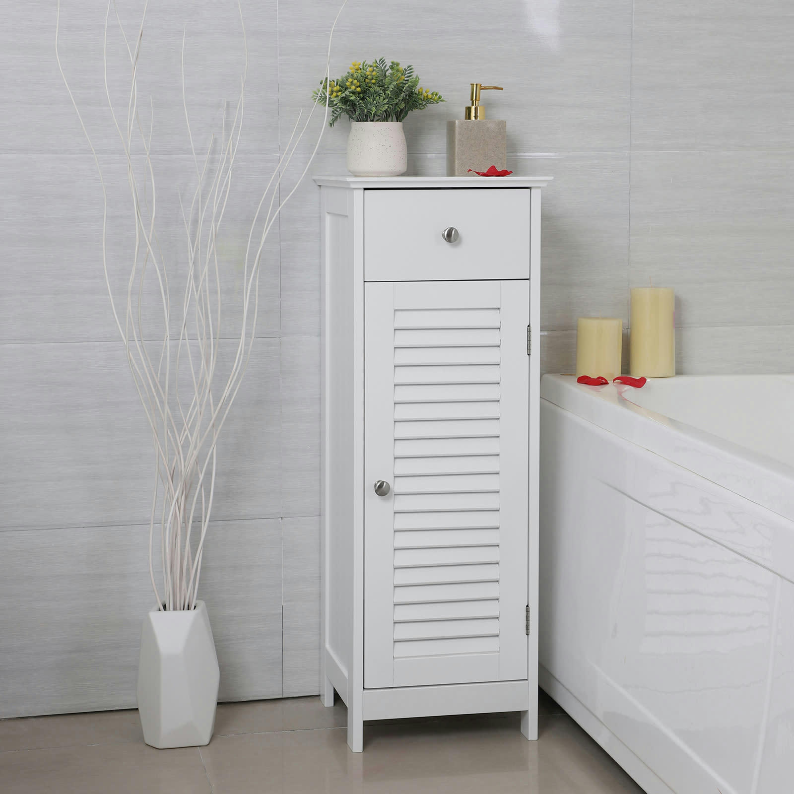- Meuble de salle de bain 1 tiroir 1 porte effet bois blanc