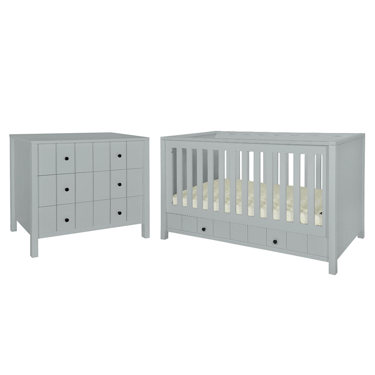 DUO - ALLPIN - Lit évolutif 70x140 commode 3 tiroirs gris