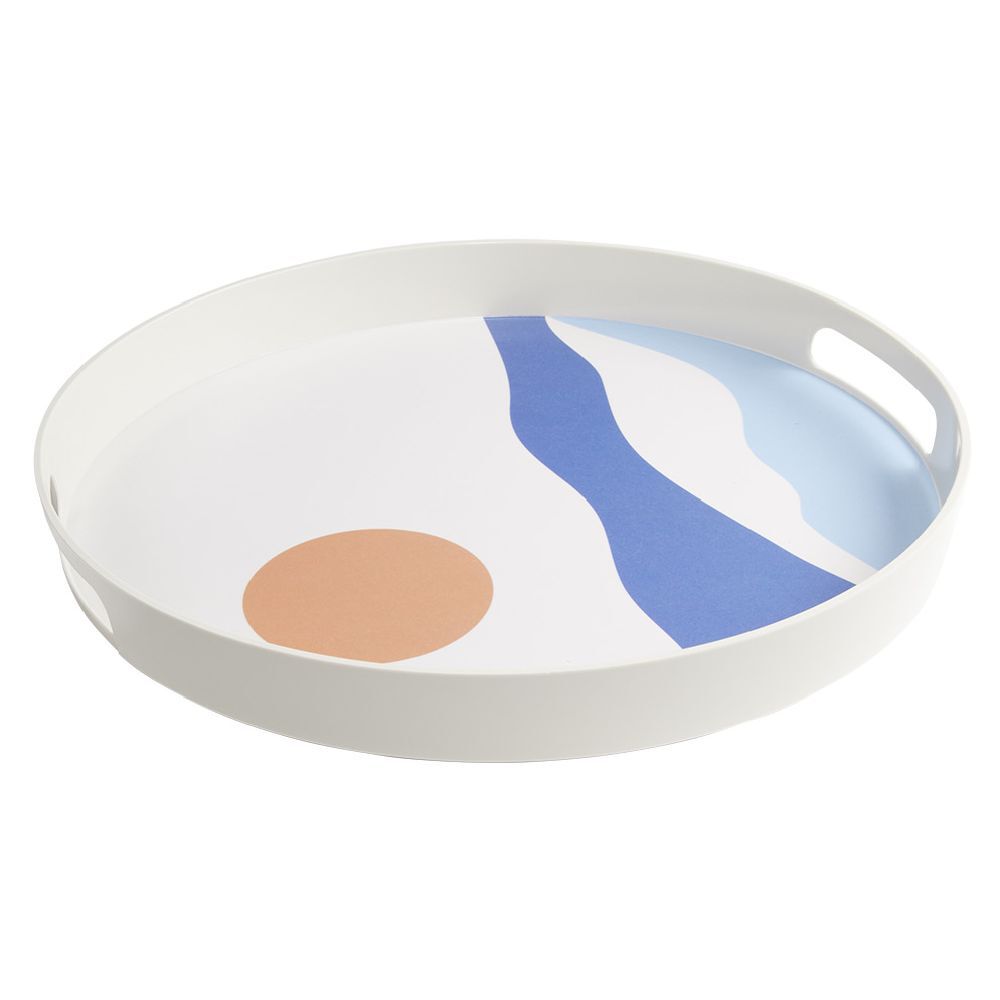 Plateau rond design abstrait vague et soleil - plastique Ø34,5xH4cm