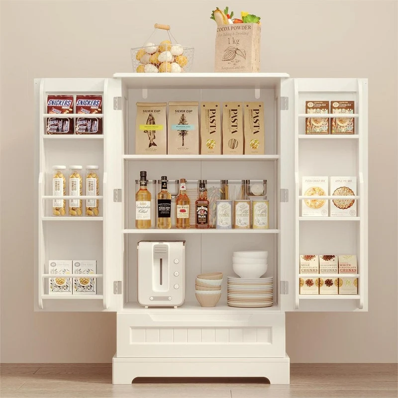 Kitchen Pantry Storage Cabinet, Freestanding Storage with Shelves and 1 Drawer
