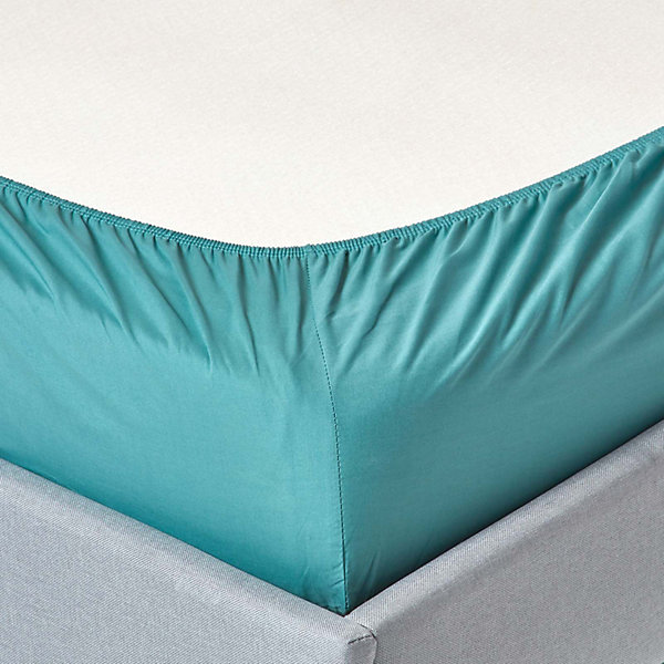 Drap-housse sarcelle 100% coton égyptien 200 fils 160 x 200 cm - HOMESCAPES
