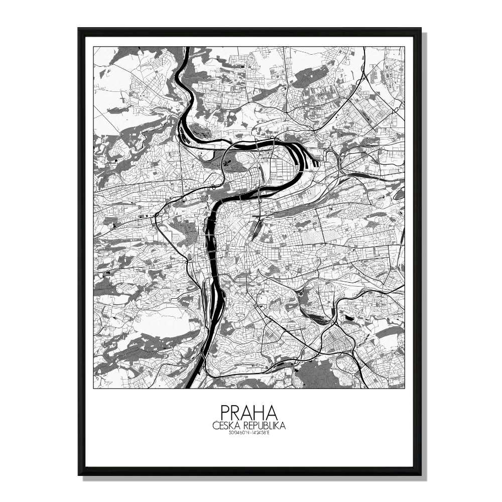 - Affiche Prague Carte N&B 40x50