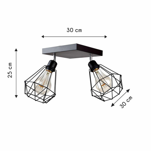 Nowoczesna lampa sufitowa Diamante Soffitto czarna metal 2xE27 regulowane