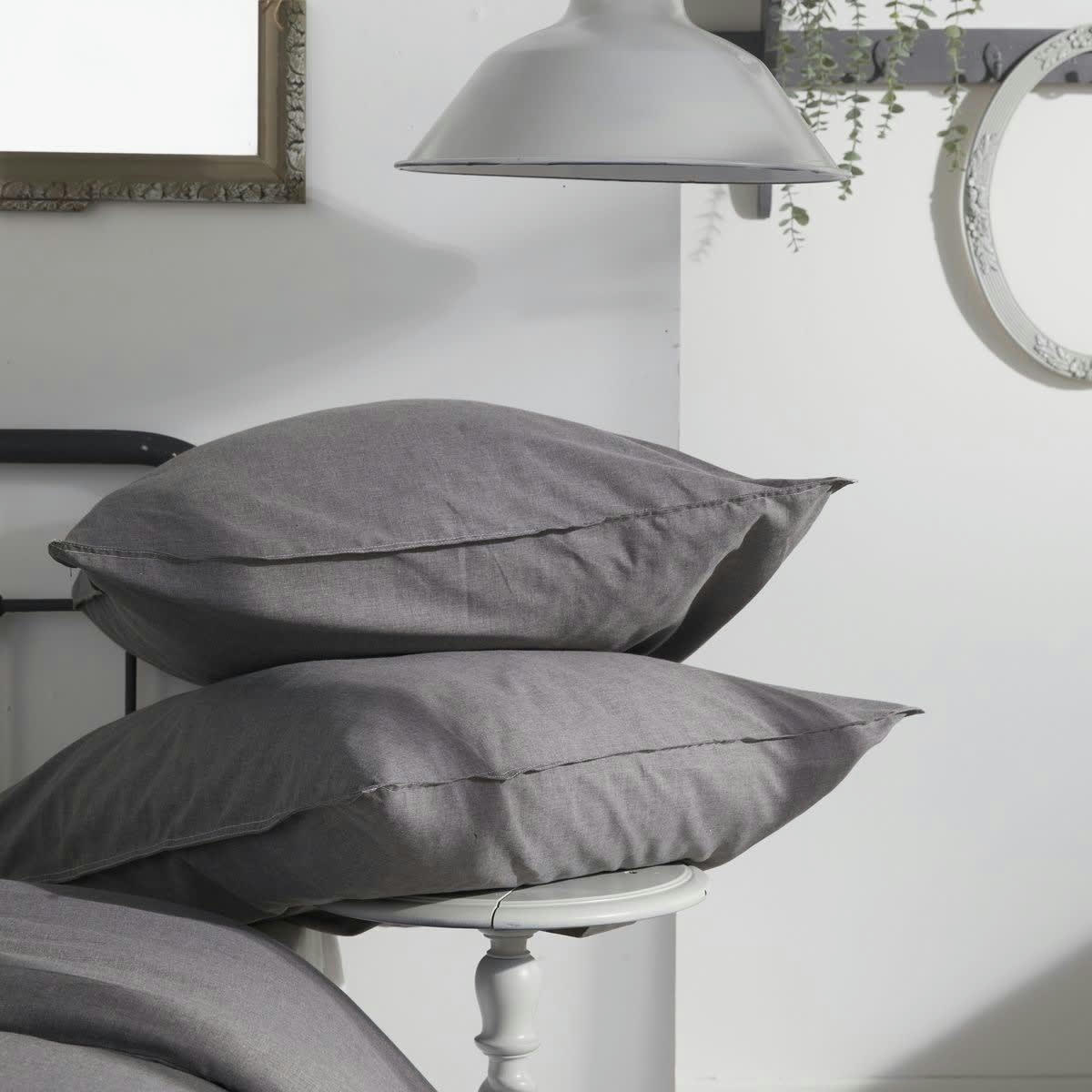 CHARME CAPUCINE - Parure de lit uni anthracite 240x220