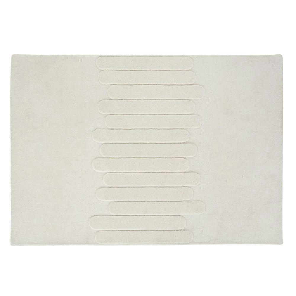 MAGDALENA - Tapis en laine tissée et ciselée motifs ovales écrus 140x200