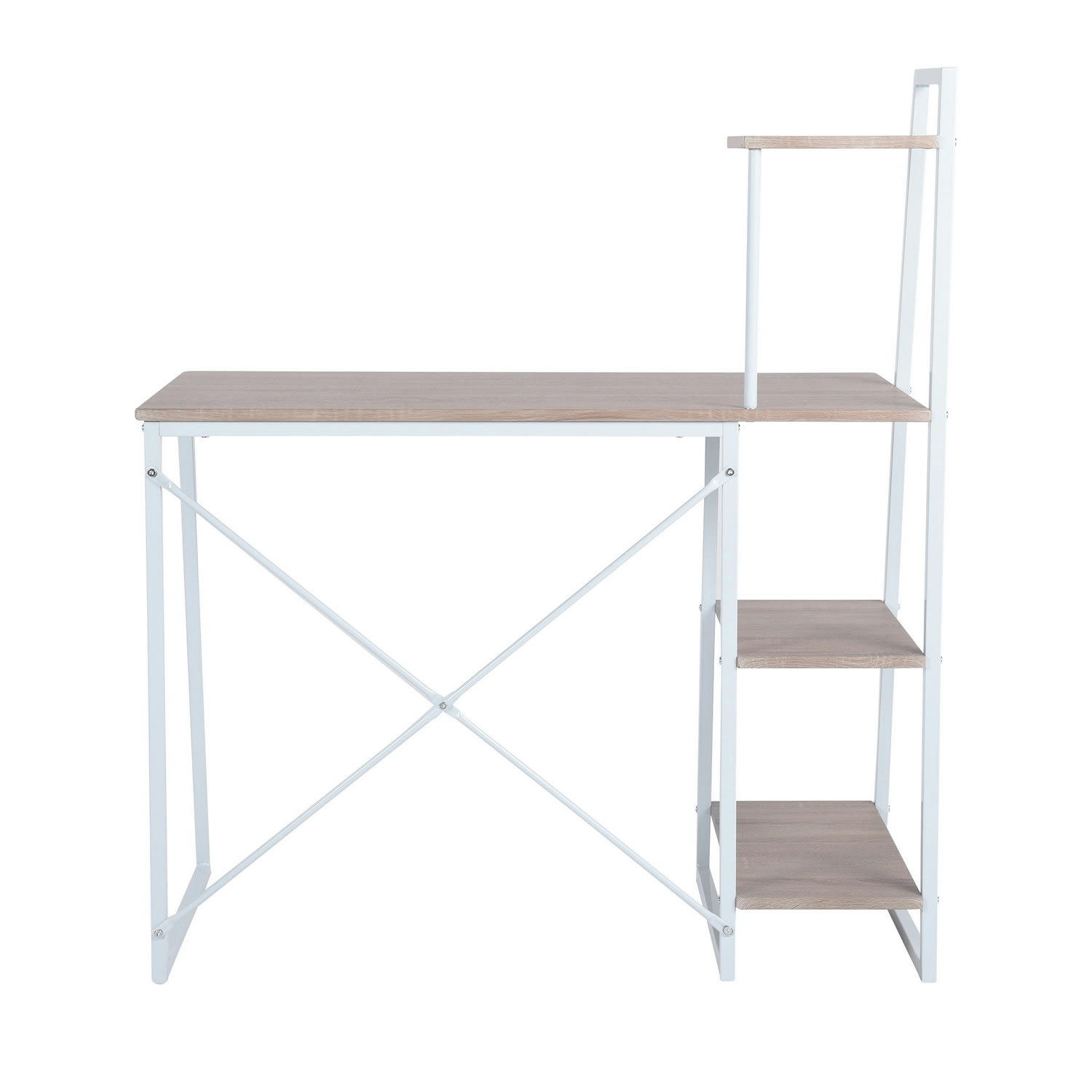 - Bureau avec étagères de rangement 3 niveaux effet bois Beige blanc