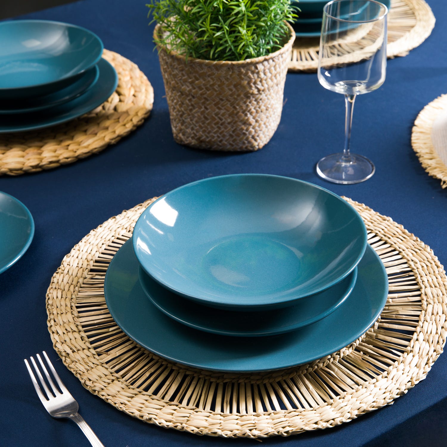 Servizio 18 piatti terracotta blu Style