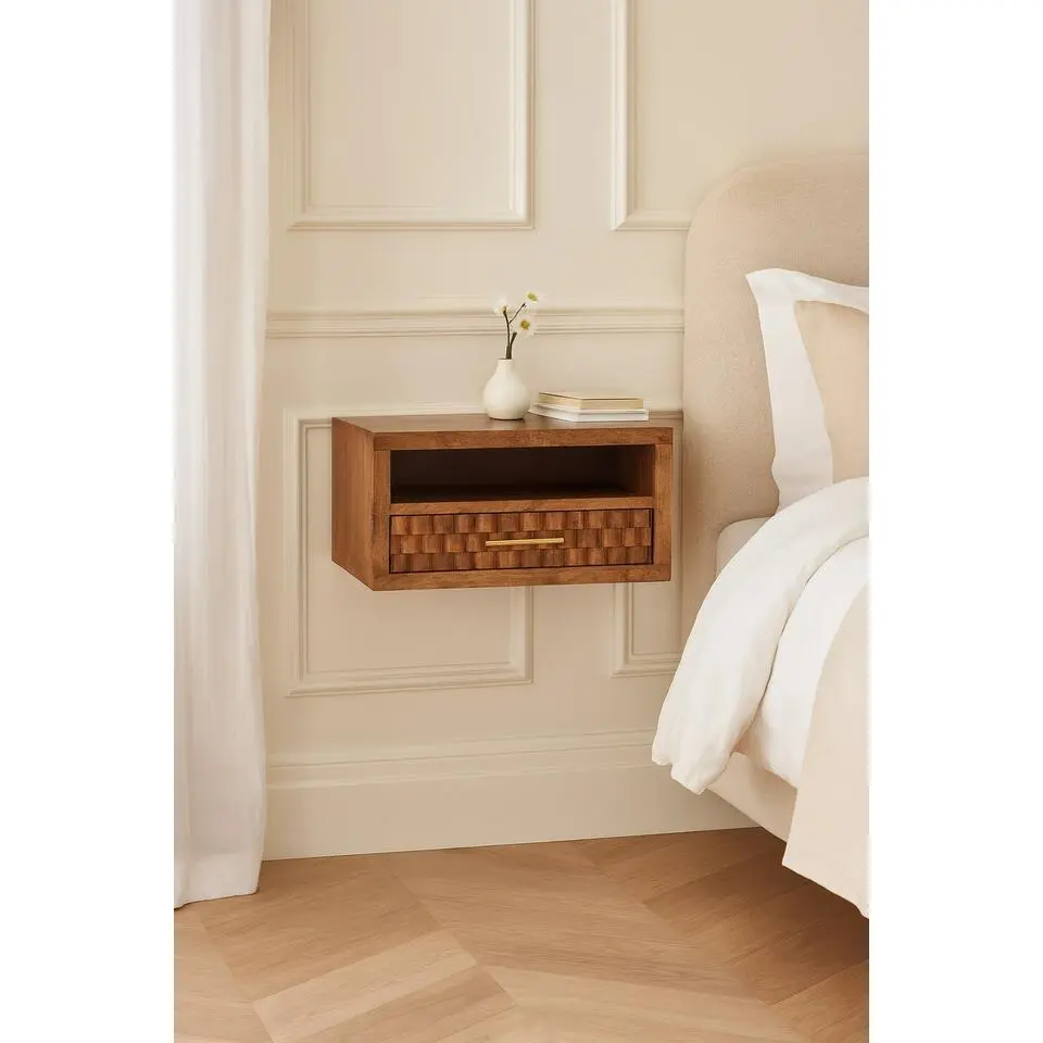 Artisan Furniture Massief Hout Arno Wandgemonteerd Nachtkastje in Golden Teak