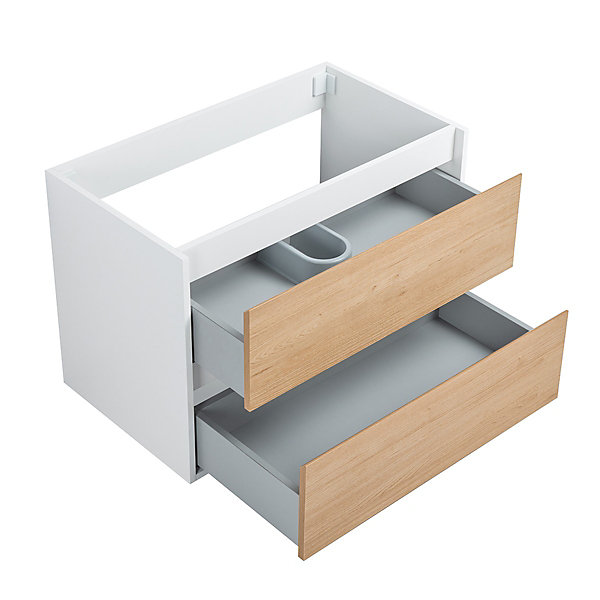 Meuble Prémonté sous vasque Blanc/Bois 80Cm MITIS - bain-bain