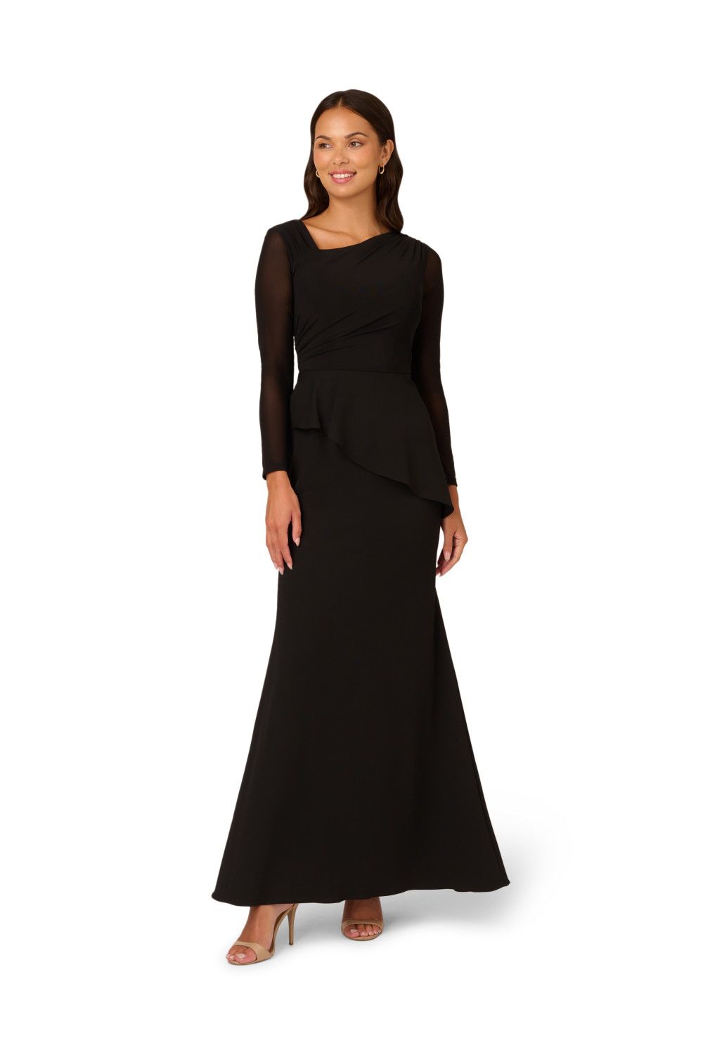 Adrianna Papell Knit Crepe Combo Mesh Gown