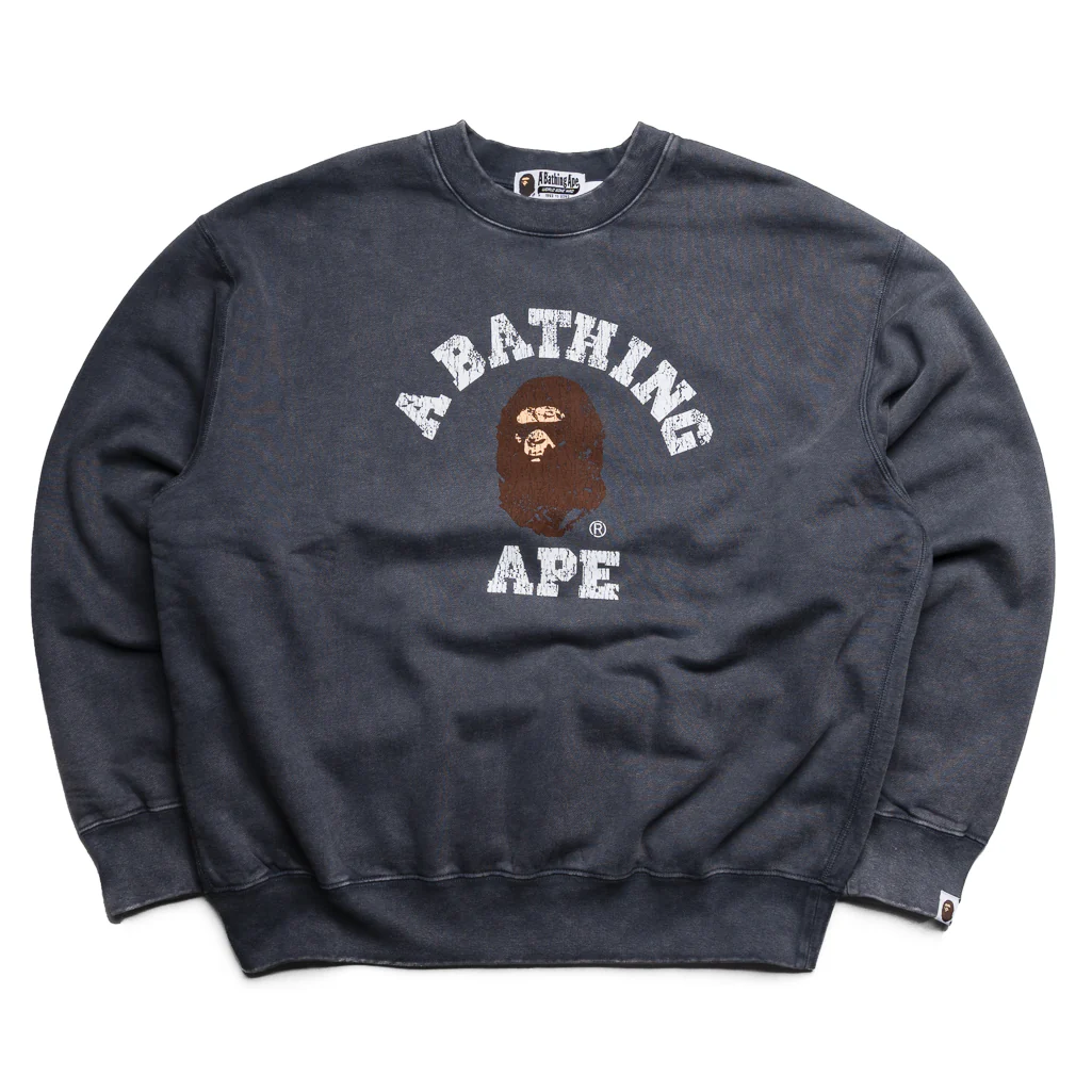 A Bathing Ape Garment Dye College Crewneck - Charcoal