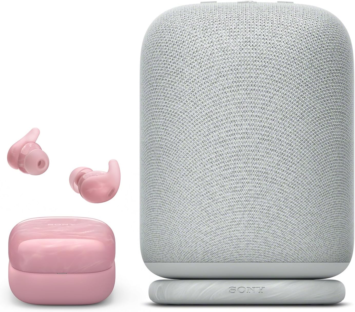 Sony LinkBuds Bundle: Truly Wireless Noise Canceling Earbuds in Pink with Portable Bluetooth Speaker in Light Gray