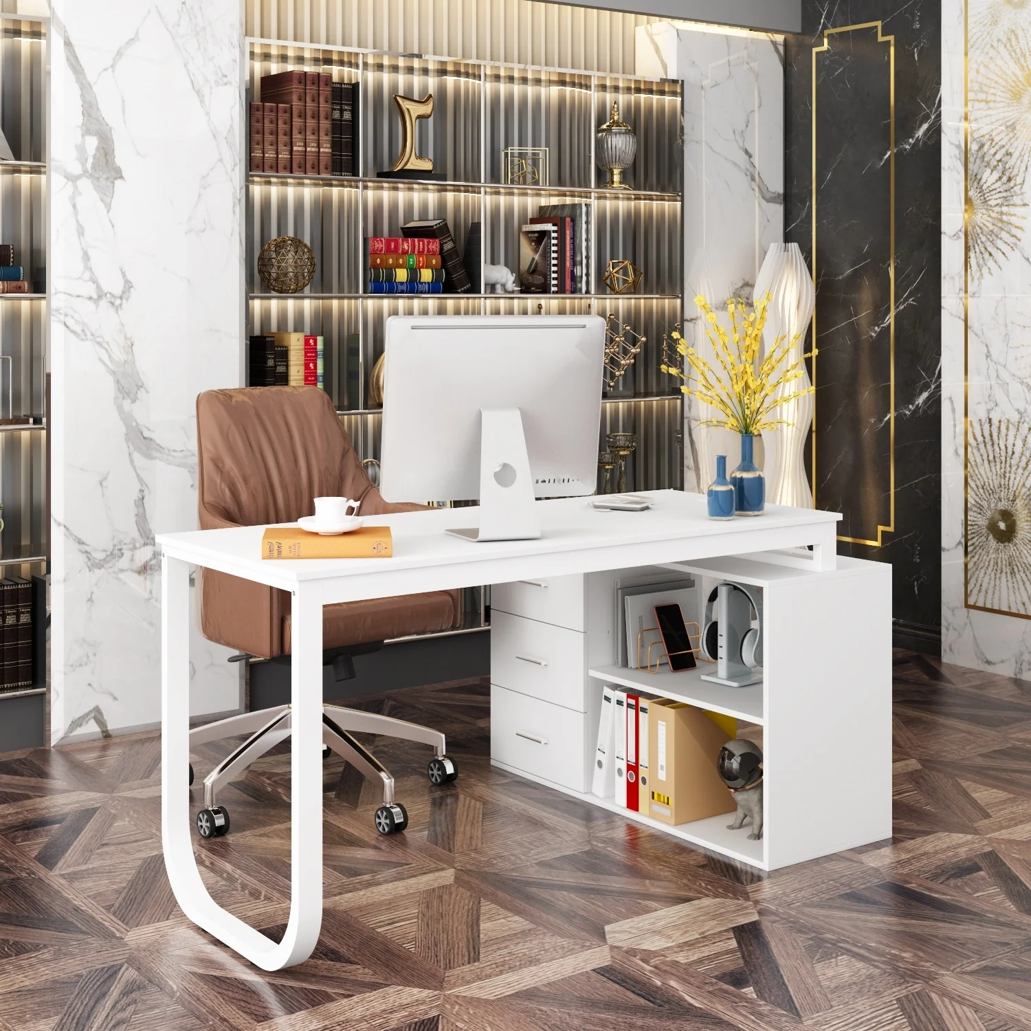 Versatile Lareg Desk with Built-in Power Hub and Ample Storage White