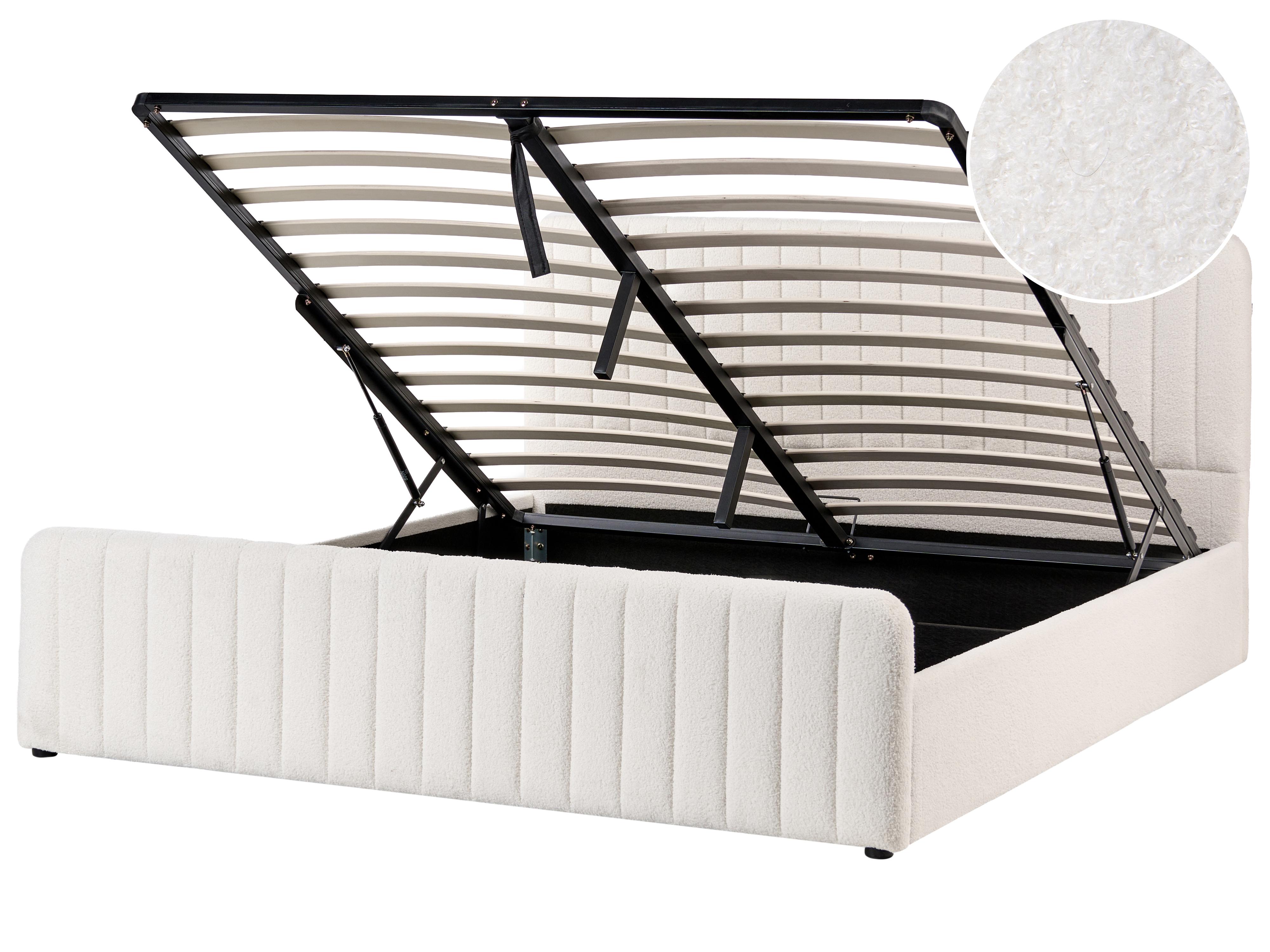 Ottoman Bed Boucle LUNAN 180 x 200 cm (EU Super King) White
