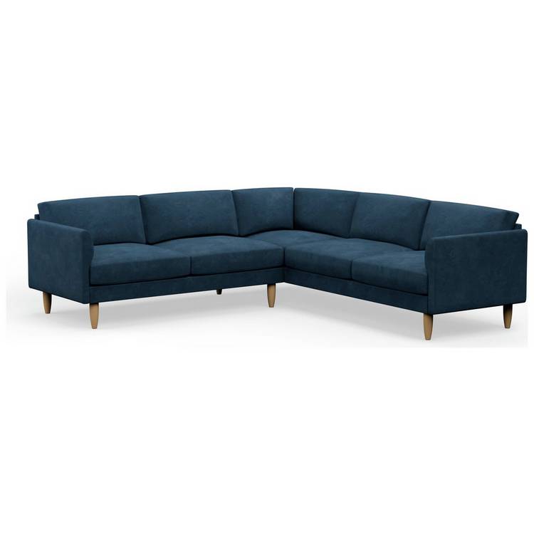 Hutch Velvet Curve Arm 7 Seater Corner Sofa - Ink Blue