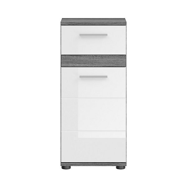 Armoire de salle de bainCollection WILLIAM2 niches, 1 porte, 1 tiroirColoris blanc et chene cendré