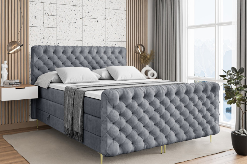 Łóżko kontynentalne - pojemnik, materac, nóżki BOXI8-FZ-Z KING 120x200 cm