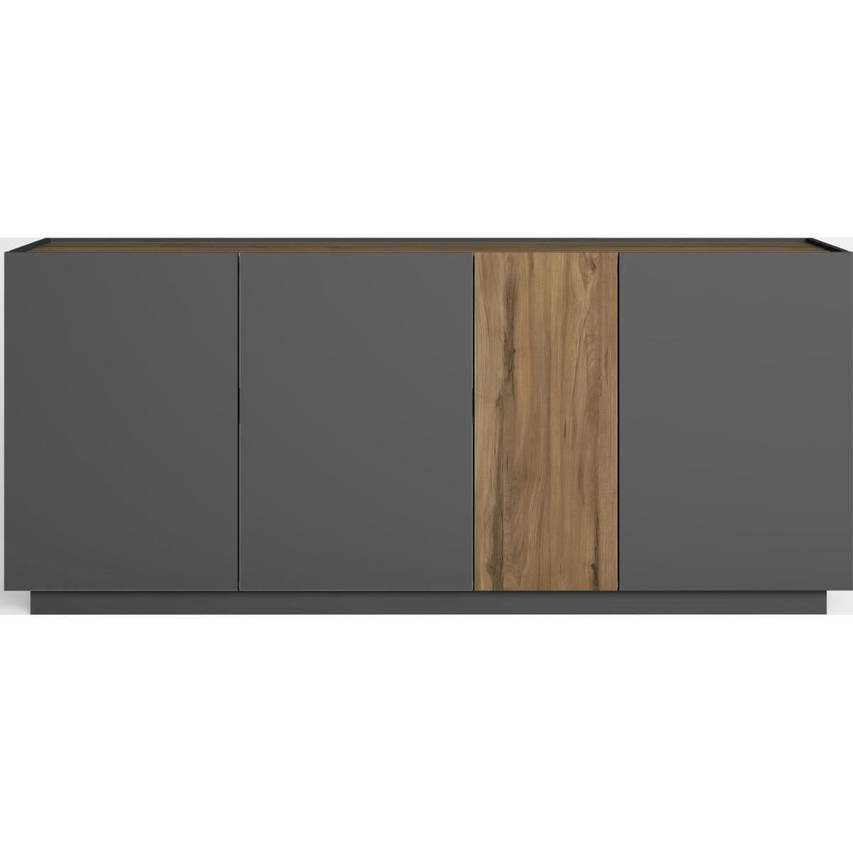 JOSIE - Buffet 4 portes gris anthracite et effet bois 180 cm