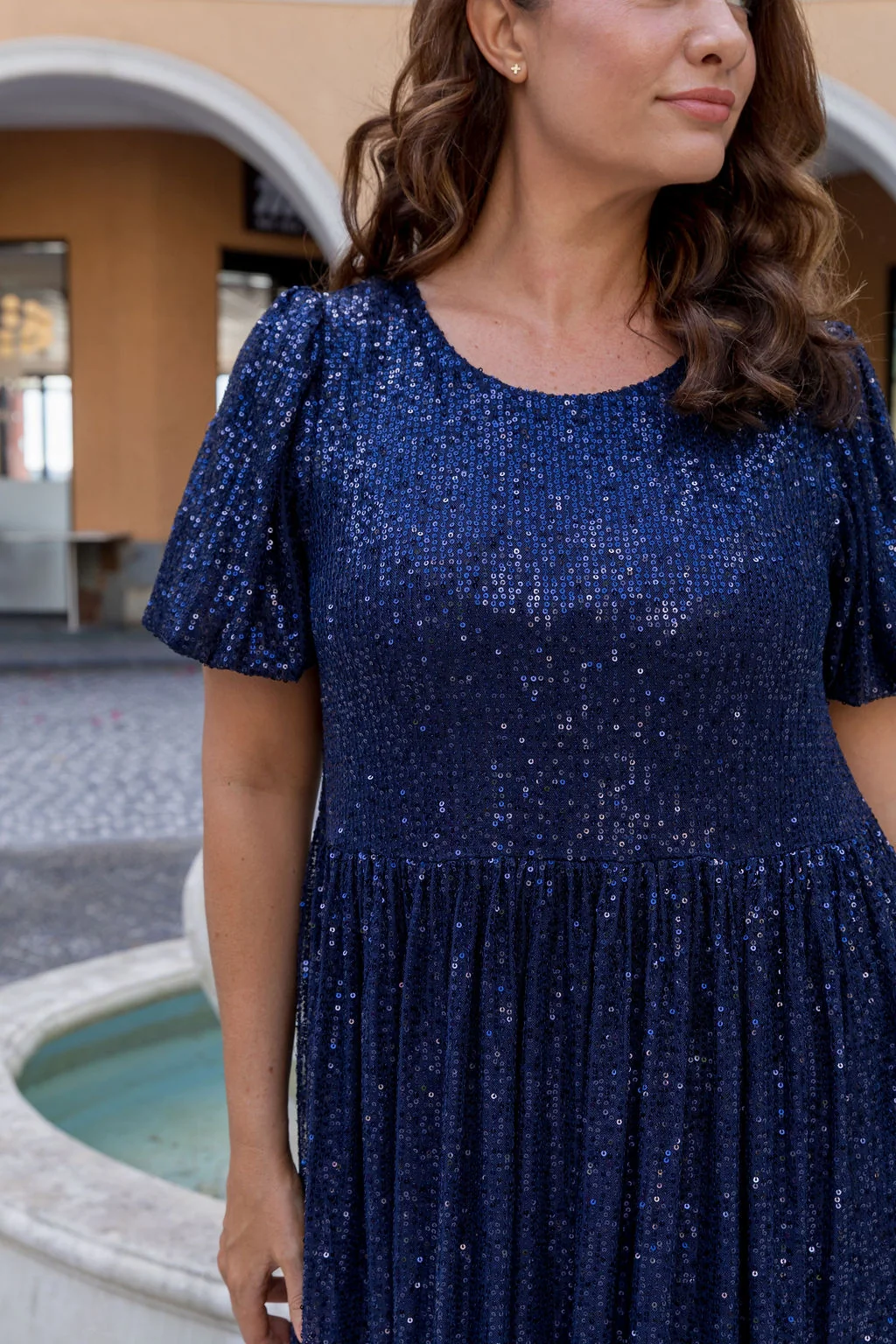 Glimmer Sequin Midi Dress in Navy