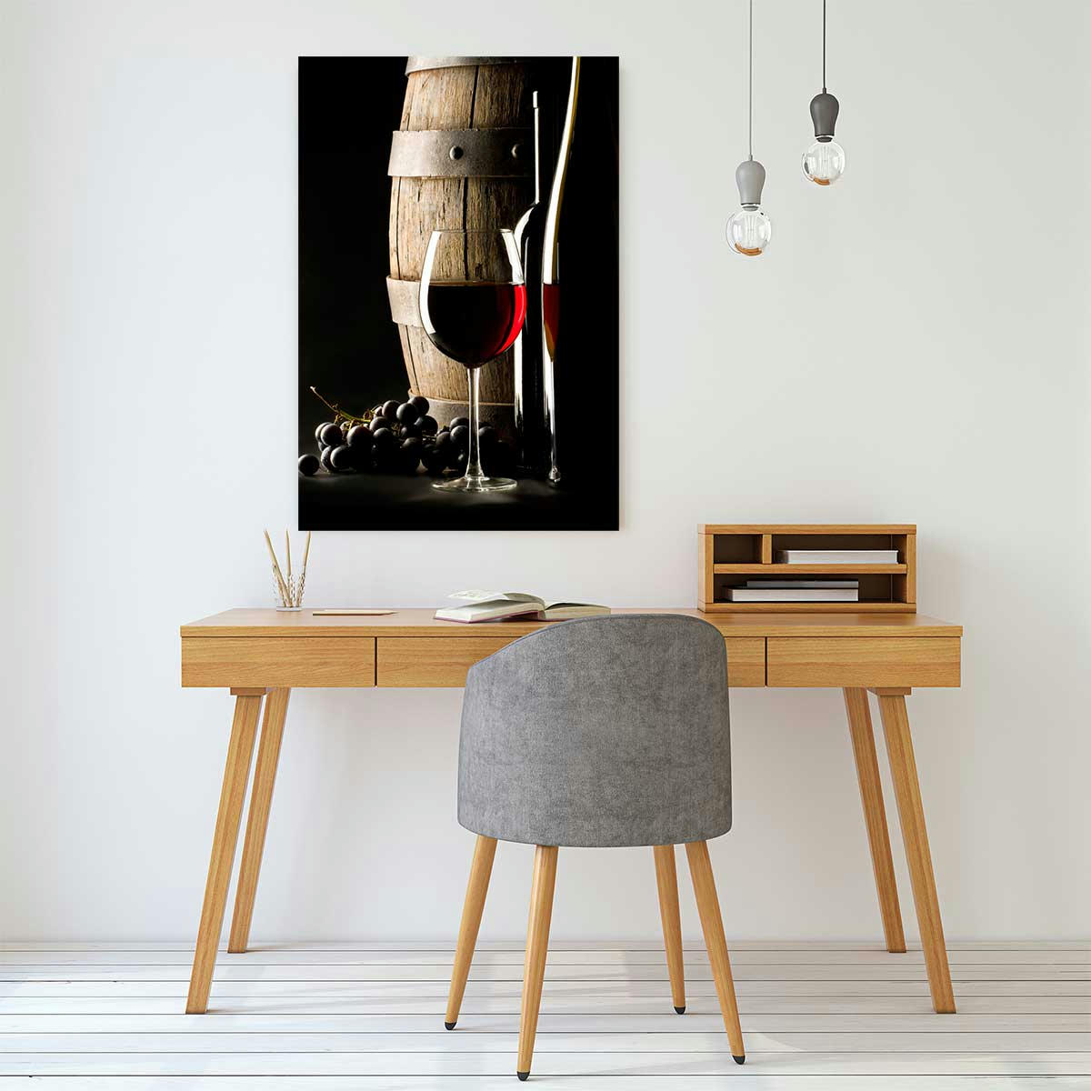 - Tableau tonneau et verre de vin rouge imprimé sur toile 80x120cm
