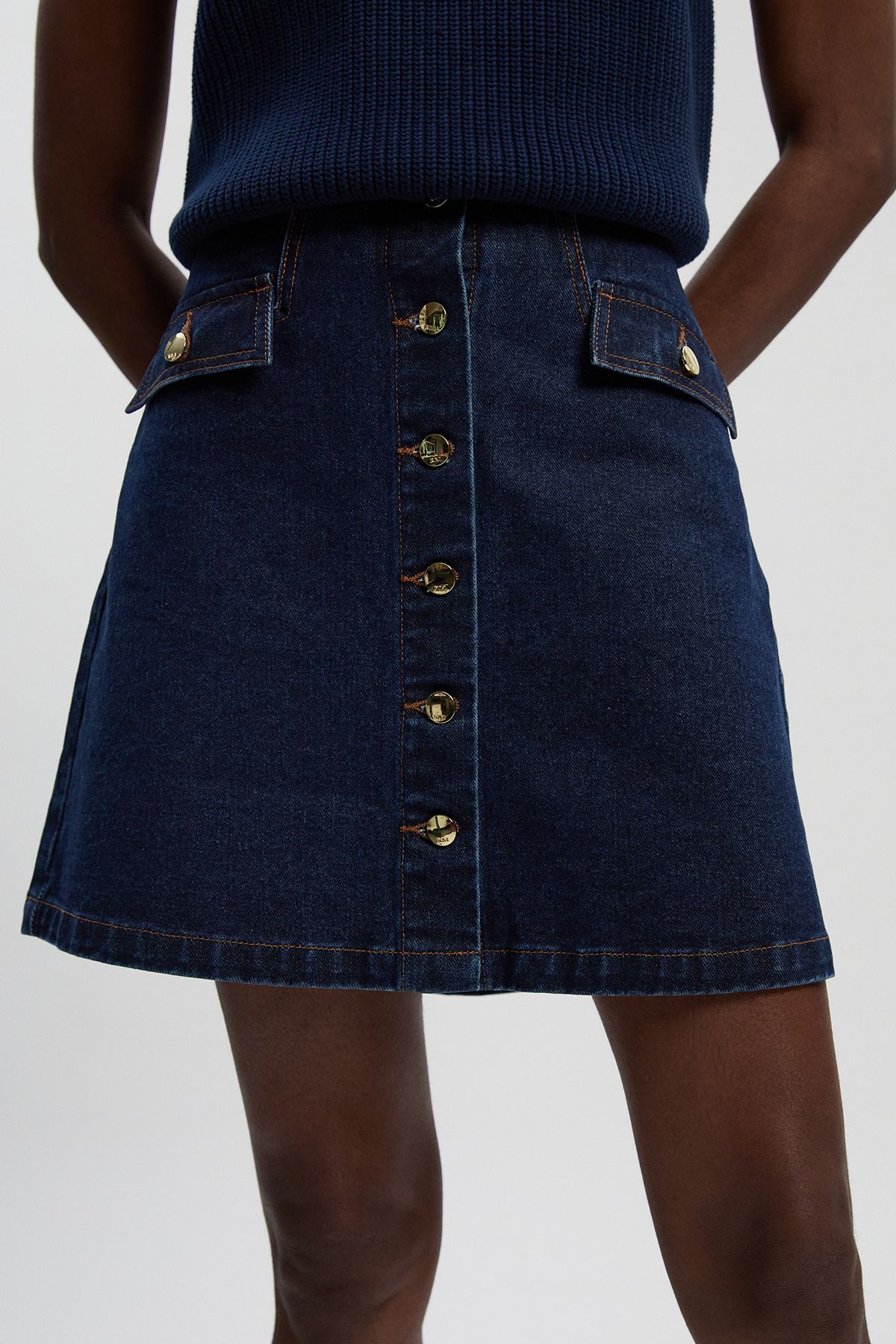 KarenMillen Denim Button Front Mini Skirt