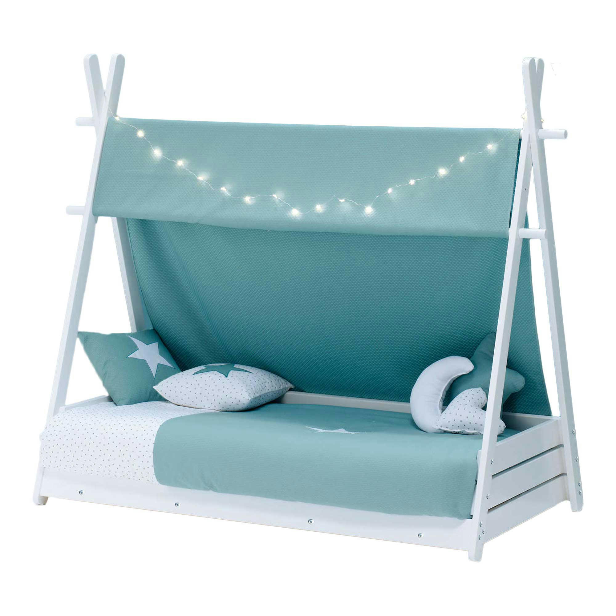 HOMY - Lit bébé Montessori en 70x140 cm avec textile en aigue-marine