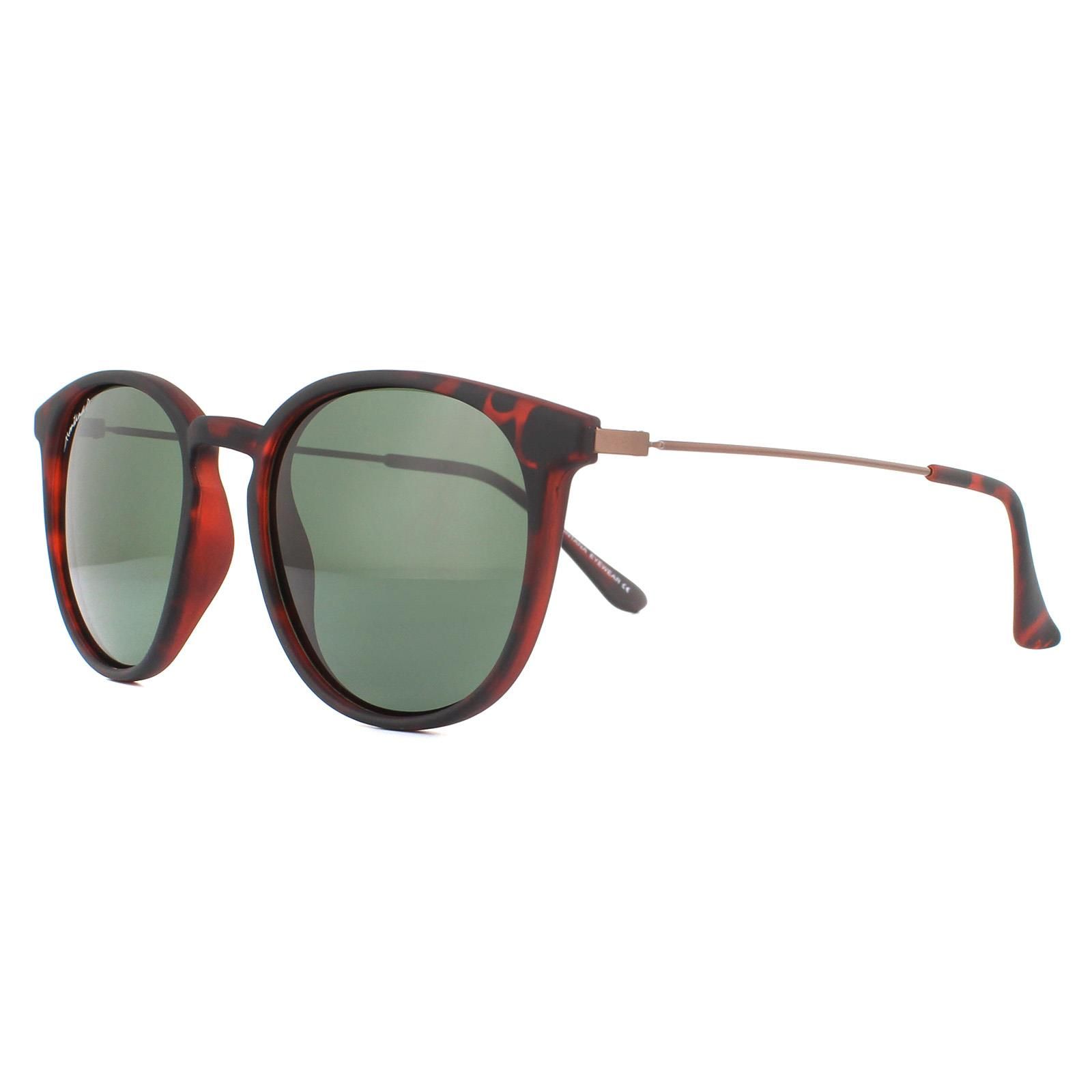 montana Round Brown Turtle Rubbertouch G15 Green Polarized Sunglasses