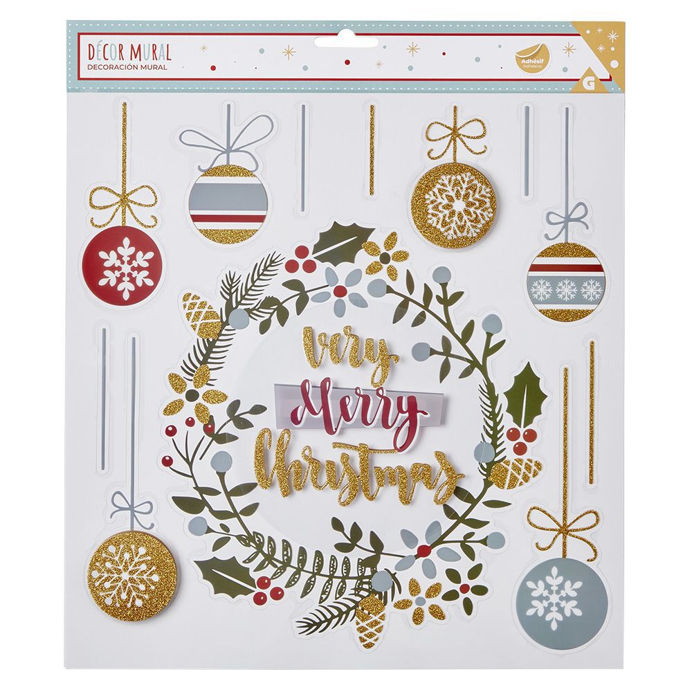 Décoration de No&euml;l stickers muraux multicolores en relief (2 modèles)