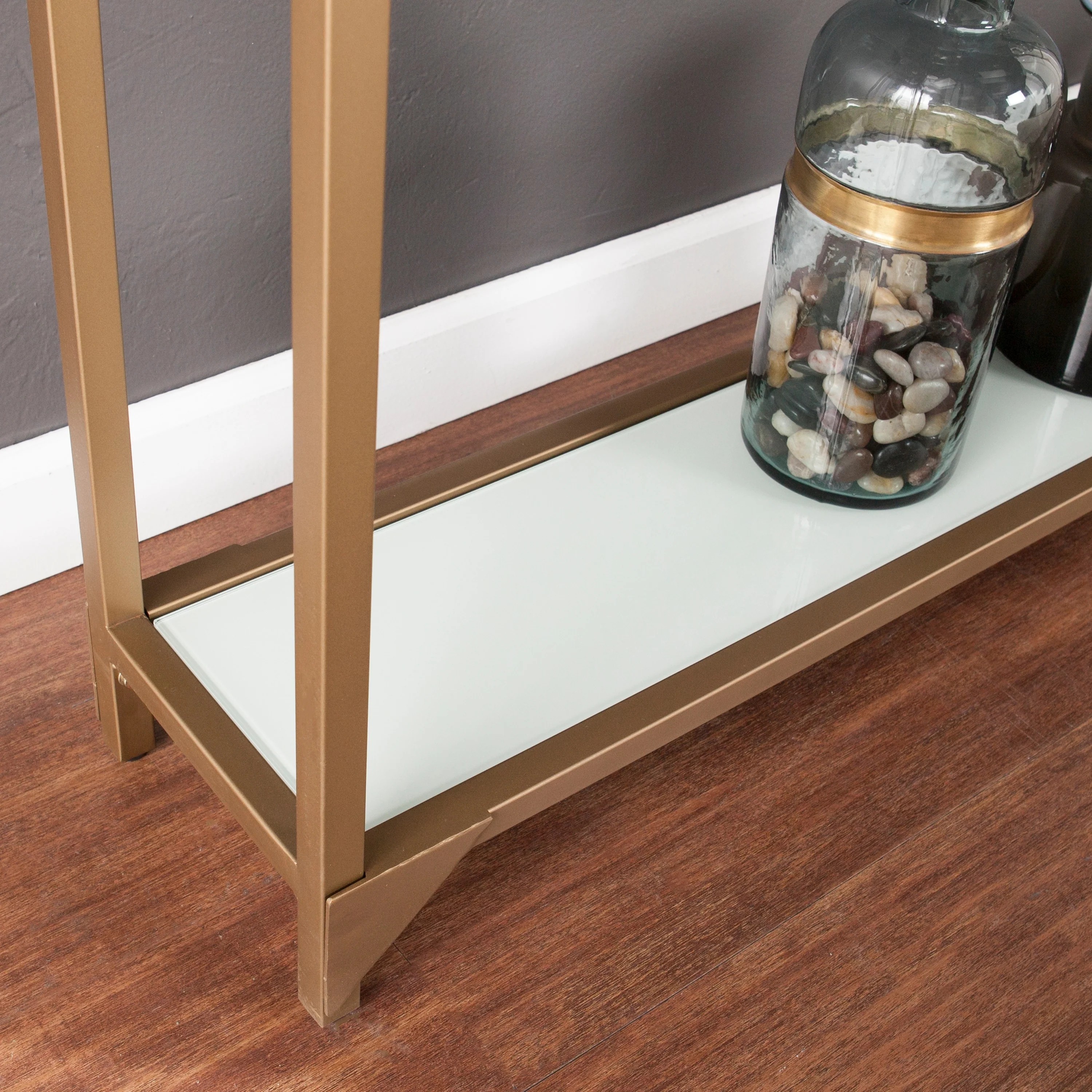 SEI Furniture Grant Narrow Console Table with Glass Shelf Display