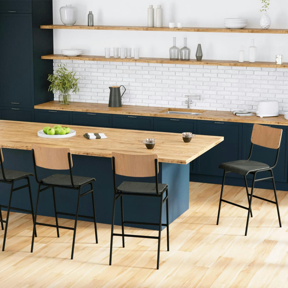 CLEM - Chaise de bar mi-hauteur en bois clair et noir 65 cm (lot de 2)