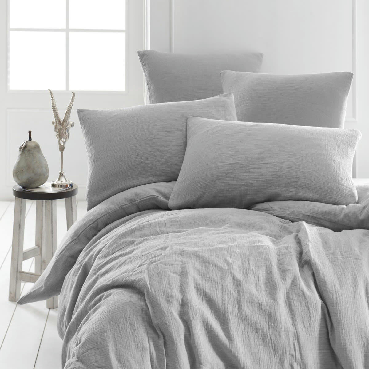 LOFT - Housse de couette en gaze de coton  gris perle 140x200 cm