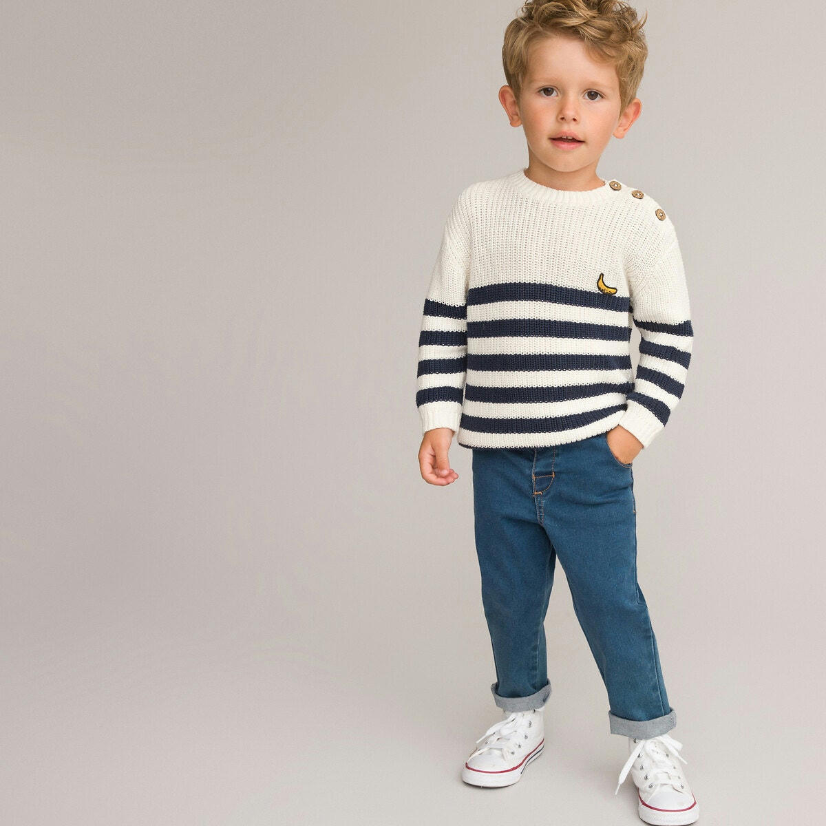 Pull col rond rayé coton bio