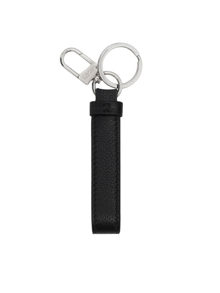 Black leather key ring with silver accents