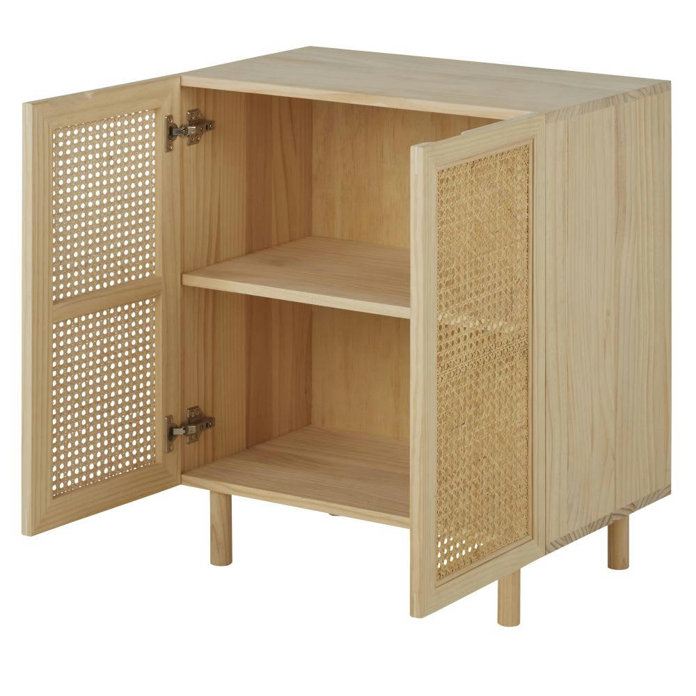 ASIR - Petit meuble de rangement cannage en bois de pin beige