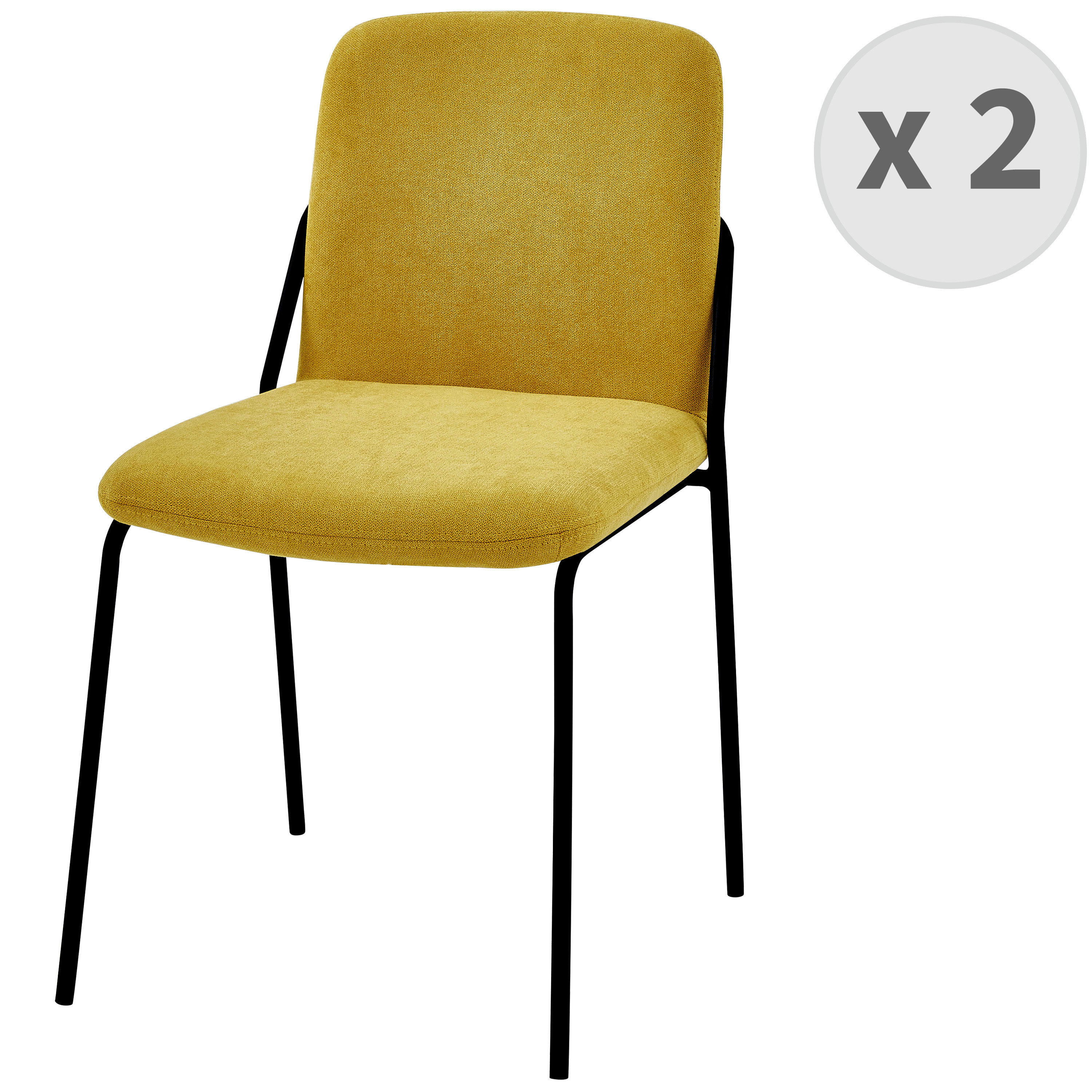 VICKIE - Chaise en tissu chevrons Moutarde et métal noir (x2)
