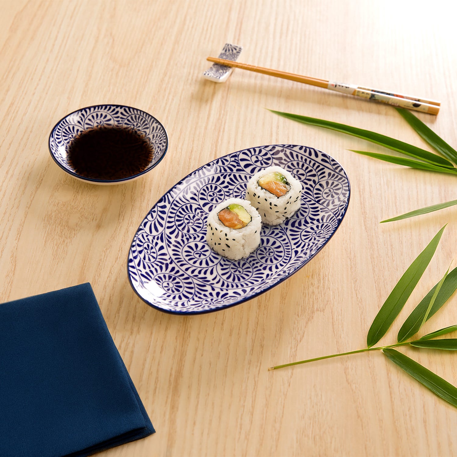 Set sushi 3 pezzi con decori blu Sushiko