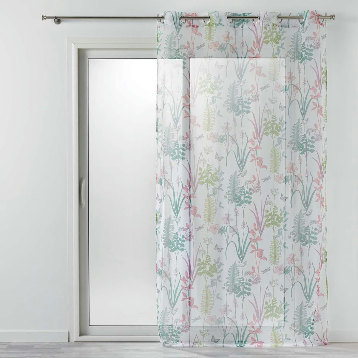 - Voilage tamisant herbier coloré polyester blanc 140x240 cm